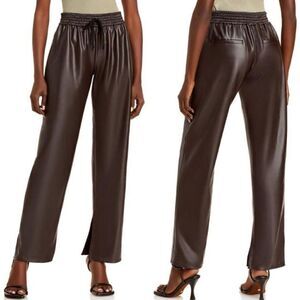 A.L.C. Leo Brown Faux Leather Brown Pants Wide Straight Leg Ankle Size 0